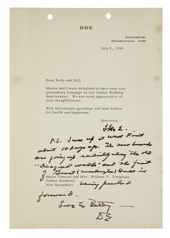 EISENHOWER, DWIGHT D. Group of 4 Typed Letters Signed, Ike E, Ike, or DE, one as Supreme Allied Commander in Europe, to William F